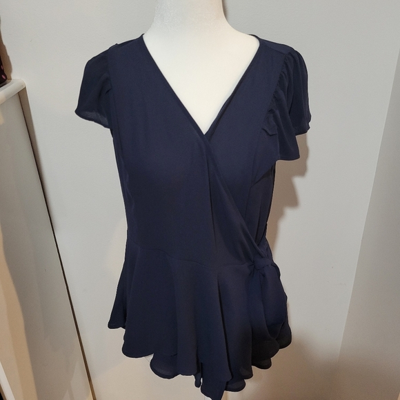 LOFT Tops - NWT LOFT Black Wrap Short Flutter Sleeve Flowy Blouse Lightweight | SP